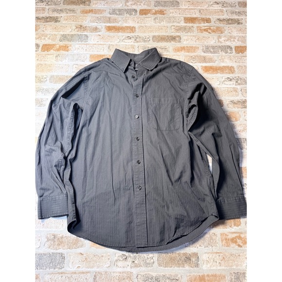 Roundtree & Yorke Other - Roundtree & Yorke Mens Medium Black Striped 80s Two-Ply Cotton Button Down Shirt
